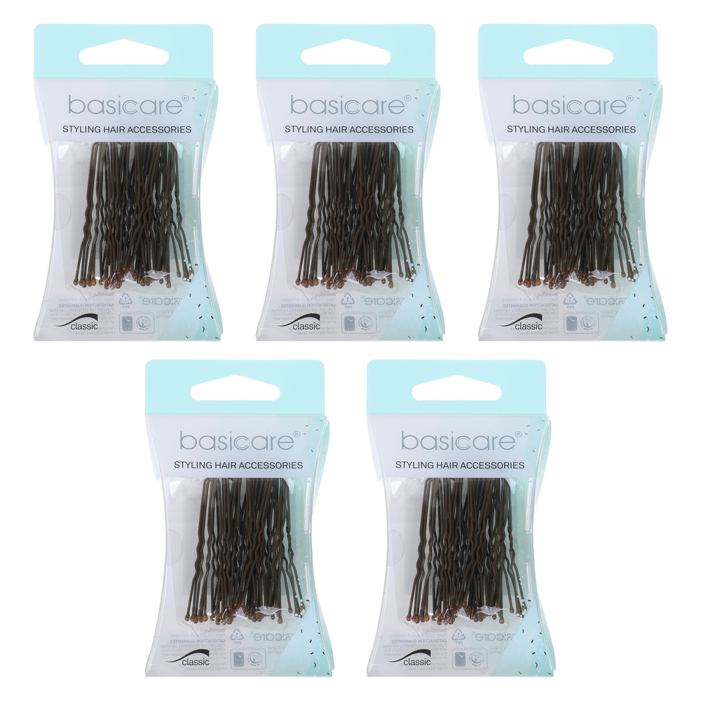 Basicare Brown Hair Pins Medium 5cm 5 Pack Ball Tip Secure Hold