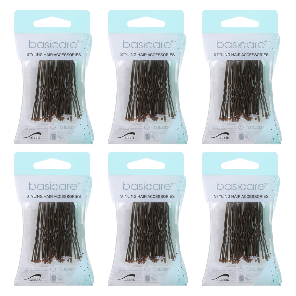 Basicare Brown Hair Pins Medium 5cm 30 Pack Bundle of 6 Secure Hold Ball Tip