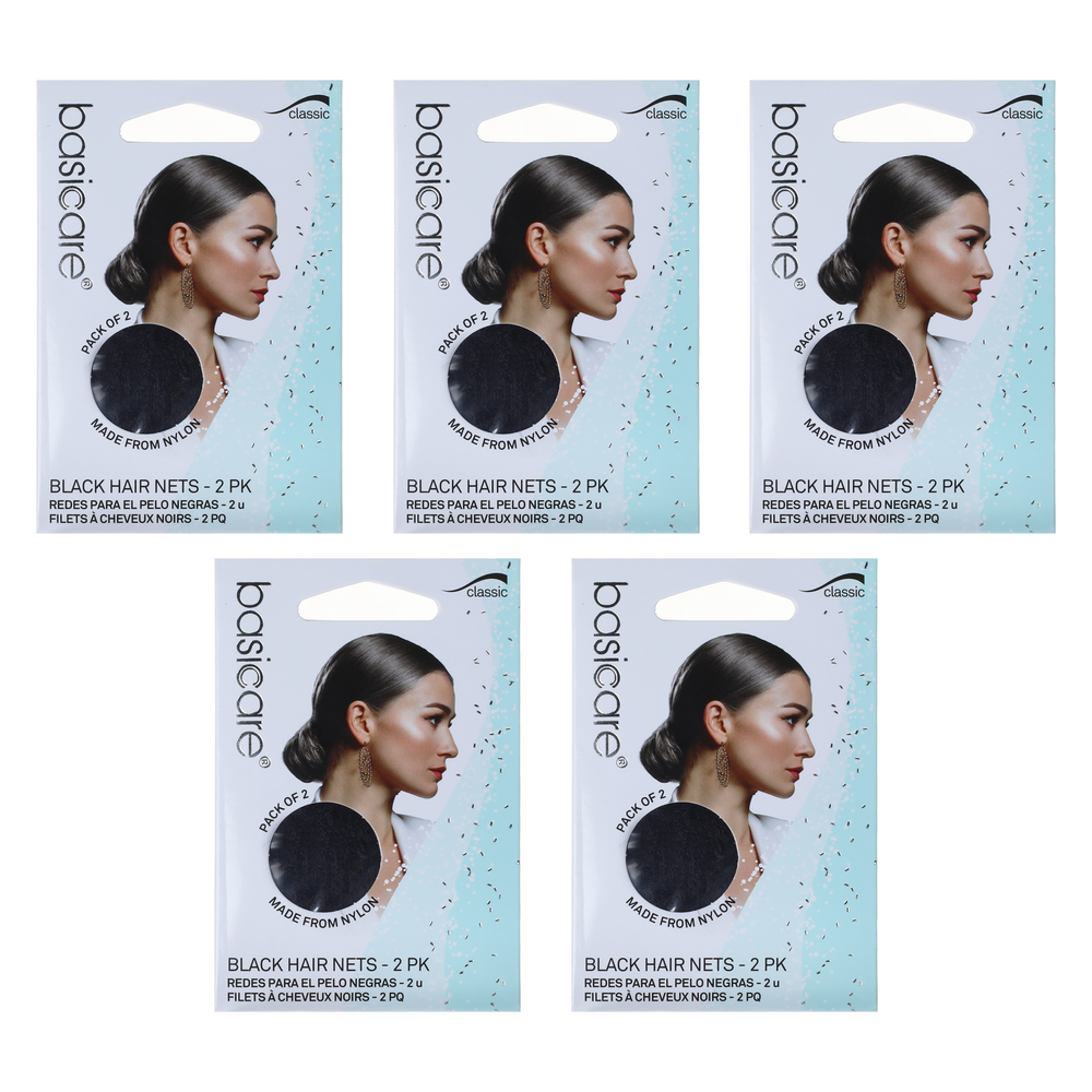 Basicare Invisible Hair Net Black Pack of 5 Hairnets for Sleek Styles