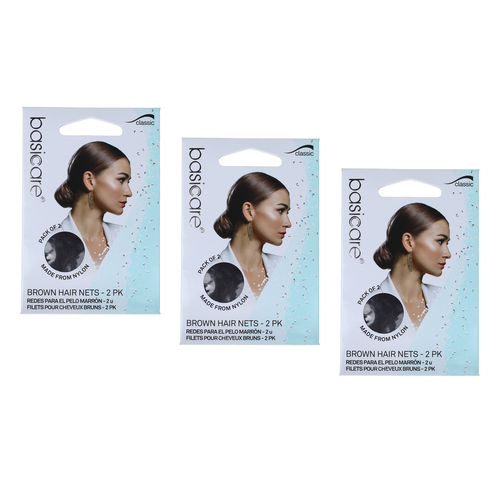 Basicare Invisible Hair Net Brown 3 Pack Discreet Secure Hair Hold