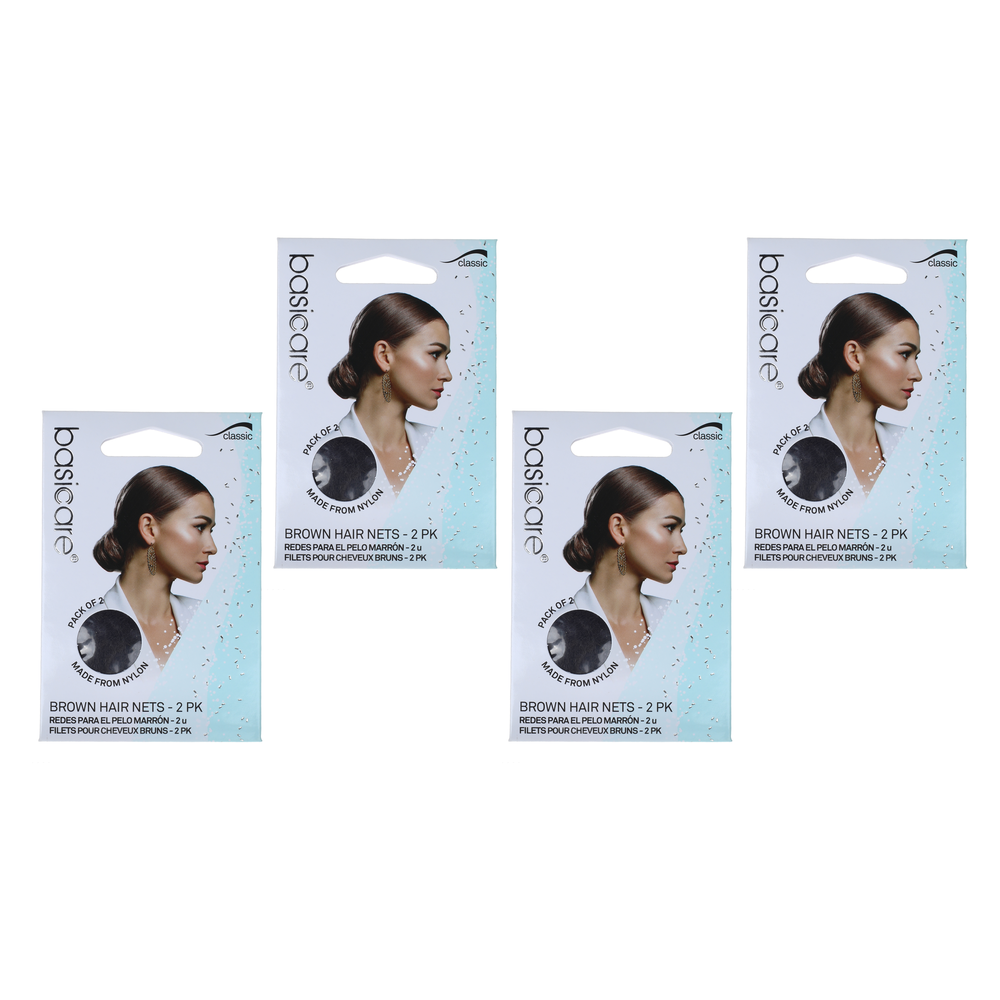 Basicare Invisible Hair Net Brown 4 Pack Discreet Secure Hair Hold