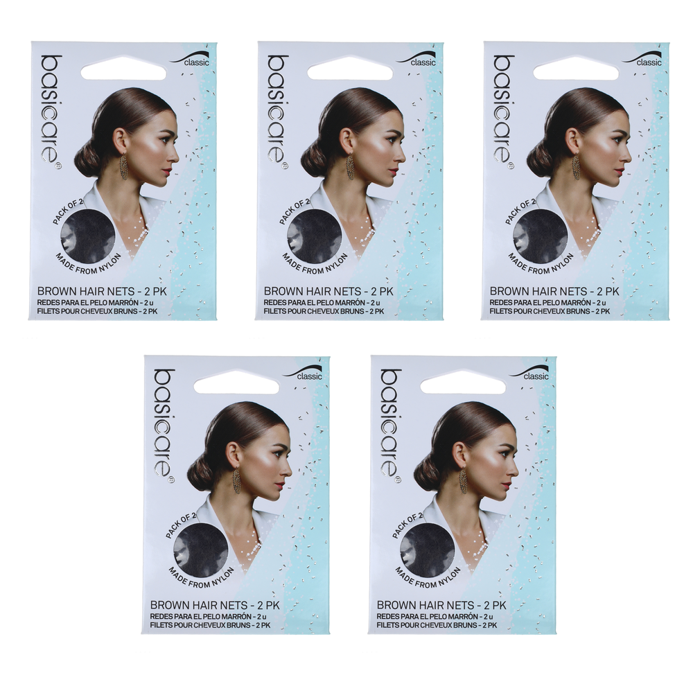 Basicare Invisible Hair Net Brown 5 Pack Discreet Secure Hair Hold