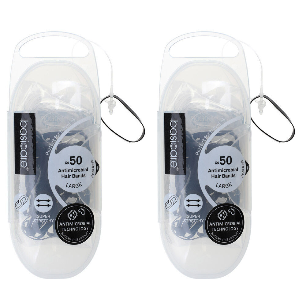 Basicare Antimicrobial Snagless Elastic Hair Bands Black Clear 100 Pack