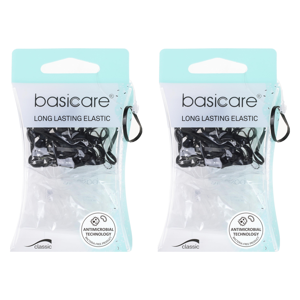 Basicare Antimicrobial Snagless Elastic Hair Bands Black Clear 100 Pack