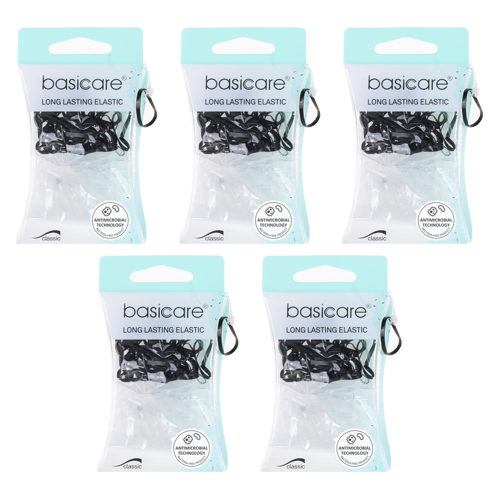 Basicare Antimicrobial Snagless Hair Bands Black Clear 50 Pack Bundle of 5