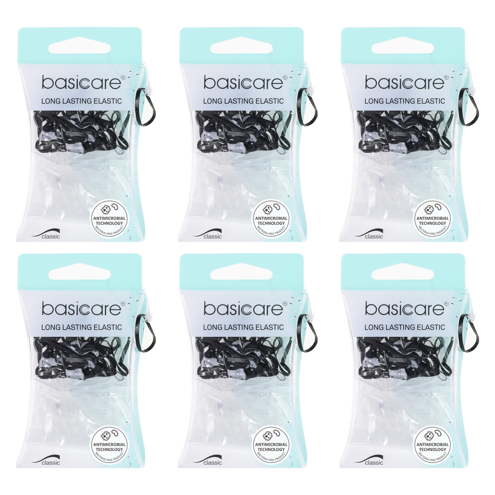Basicare Antimicrobial Snagless Hair Bands Black Clear 50 Pack Bundle of 6