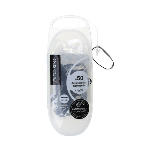 Basicare Antimicrobial Snagless Elastic Hair Bands Black Clear 50 Pack
