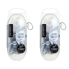 Basicare Antimicrobial Snagless Elastic Hair Bands 2 x 100 Pack Black Clear