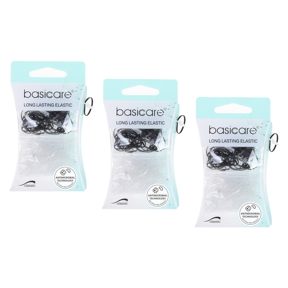 Basicare Antimicrobial Snagless Hair Bands Bundle of 3 x 100 Pack Black Clear