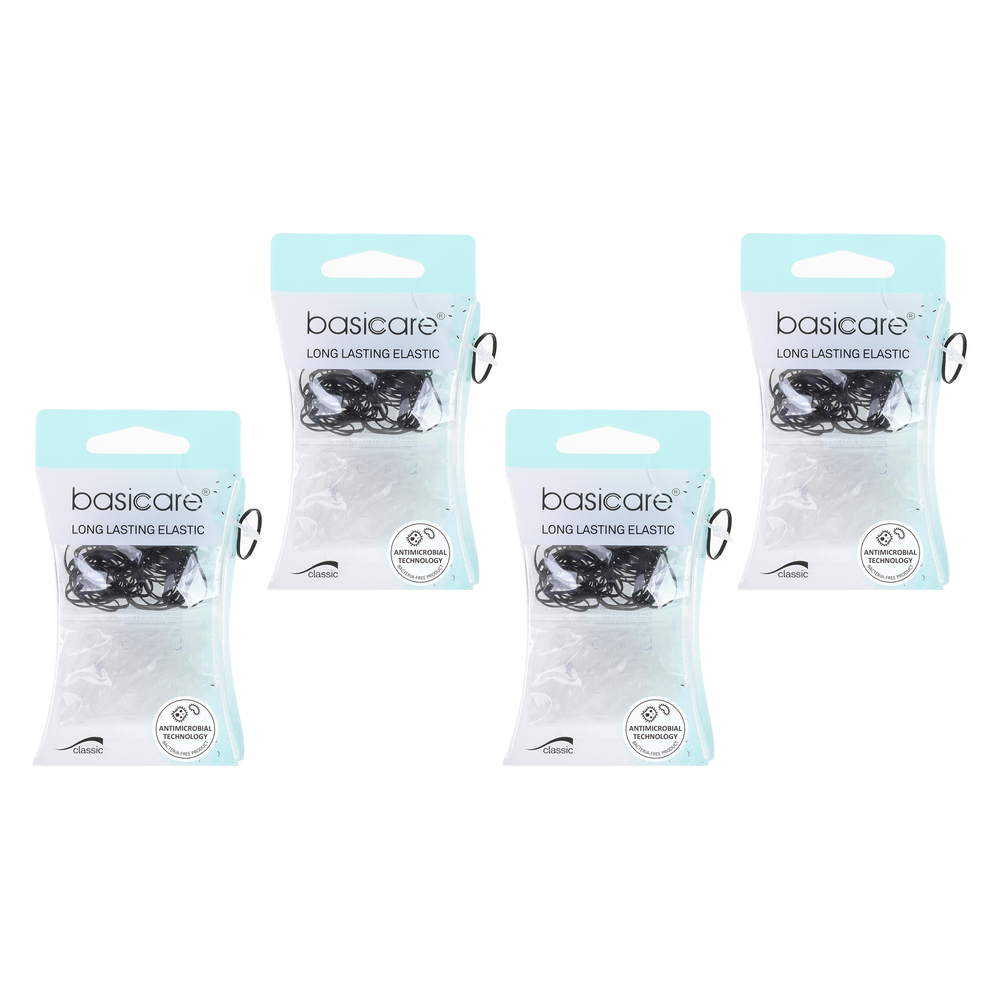 Basicare Antimicrobial Snagless Hair Bands 100 Pack Black Clear Bundle 4