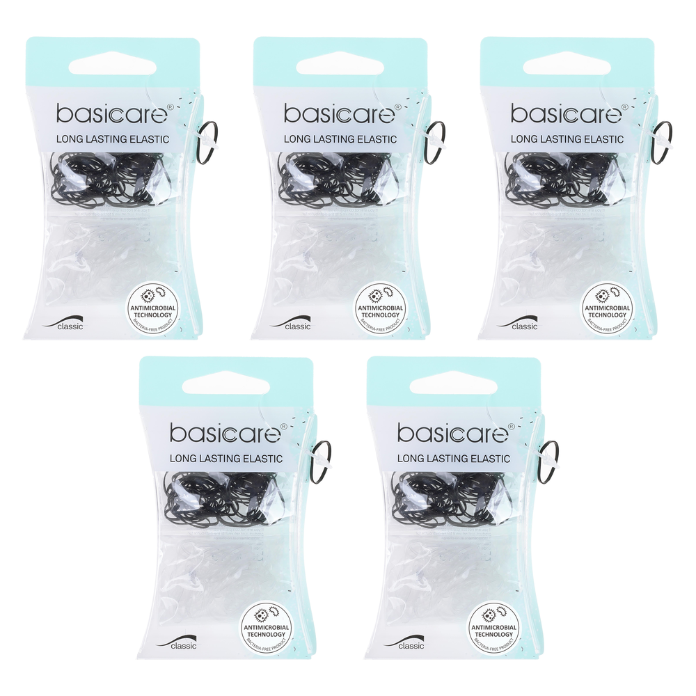 Basicare Antimicrobial Snagless Hair Bands 100 Pack Black Clear Bundle of 5