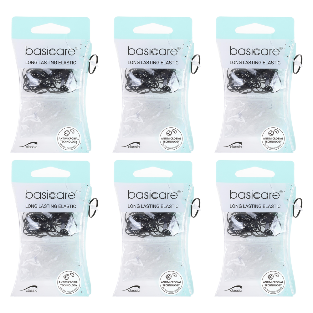 Basicare Antimicrobial Snagless Hair Bands 100 Pack Black Clear Bundle of 6