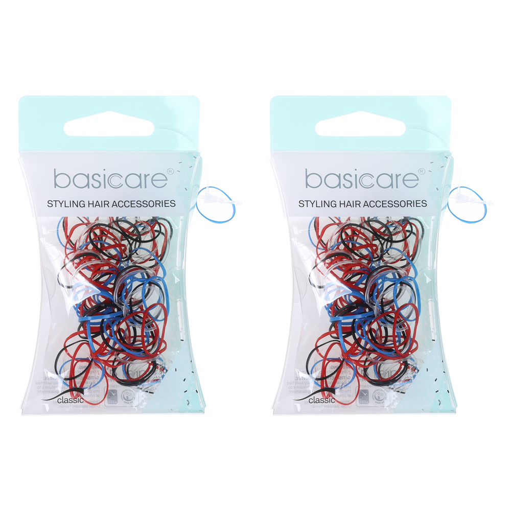 Basicare Elastic Hair Bands Mix Colour Mini Pack 100 Durable Snag Free x 2