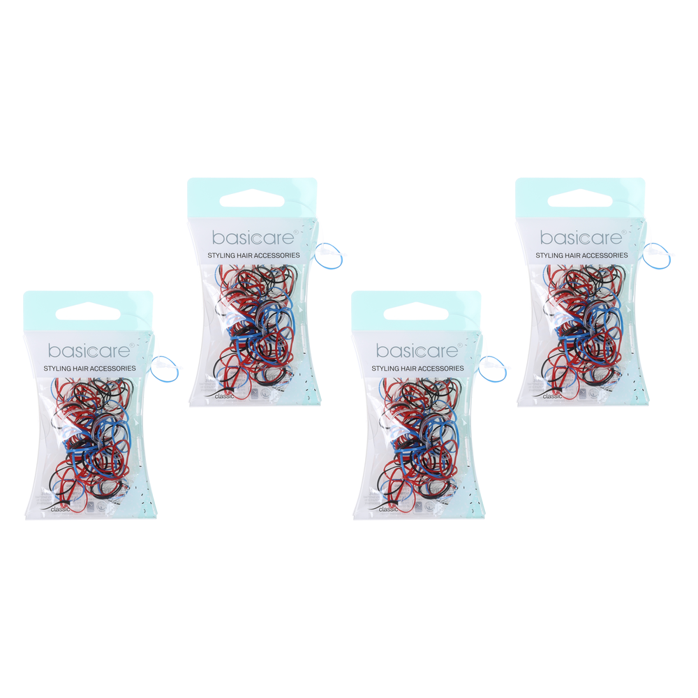 Basicare Elastic Hair Bands 100 Pack Bundle of 4 Mixed Colour Mini