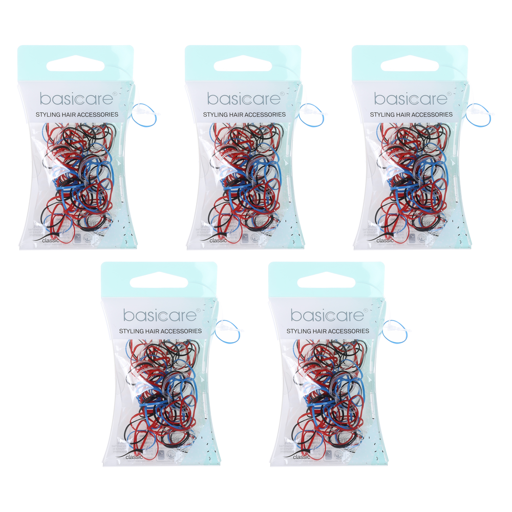 Basicare Elastic Hair Bands Mini 100 Pack Mixed Colour Bundle of 5