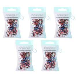 Basicare Elastic Hair Bands Mini 100 Pack Mixed Colour Bundle of 5