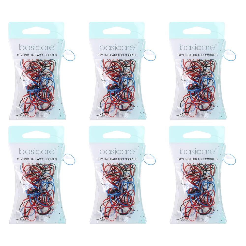 Basicare Elastic Hair Bands Mix Colour Mini 100 Count Bundle of 6