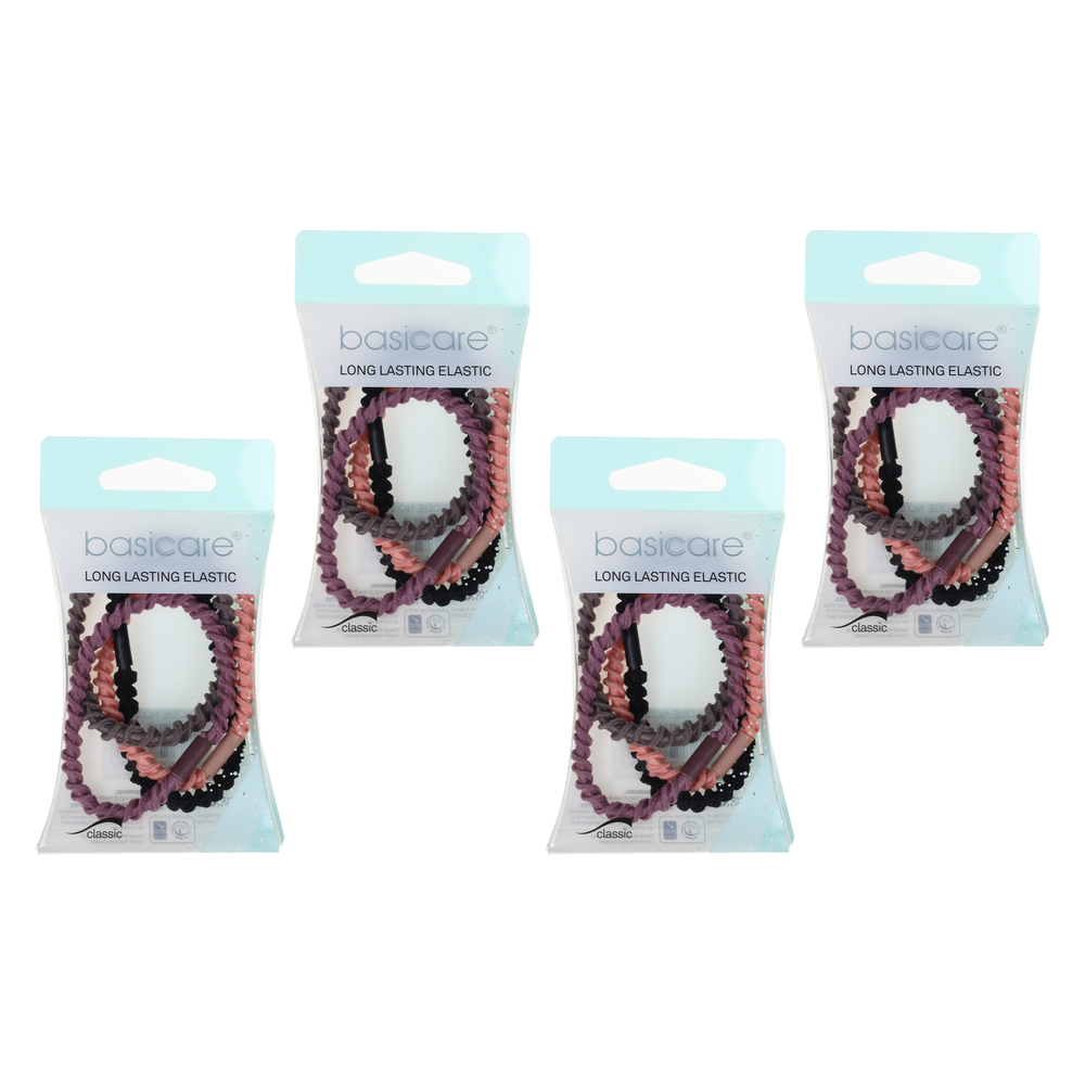 Basicare Long Elastic Hair Ties Bundle of 4 Durable Strong Hair Bands