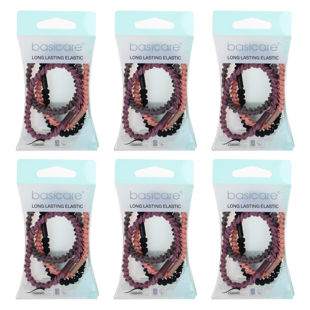 Basicare Long Elastic Hair Ties Bundle of 6 Strong Durable Hair Bands