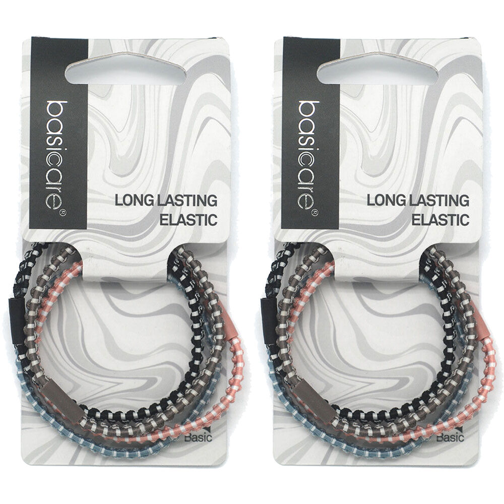 Basicare Long Elastic Hair Ties Pack of 4 Strong Durable Hair Bands x 2