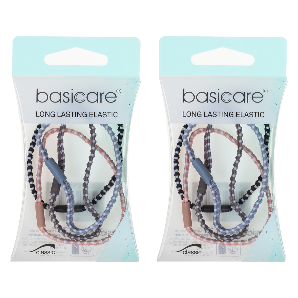 Basicare Long Elastic Hair Ties Pack of 4 Strong Durable Hair Bands x 2