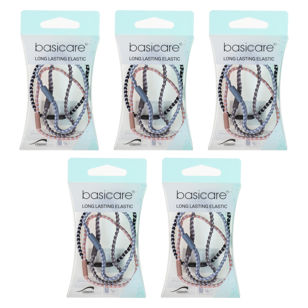 Basicare Long Elastic Hair Ties Bundle of 5 Strong Durable Hair Bands