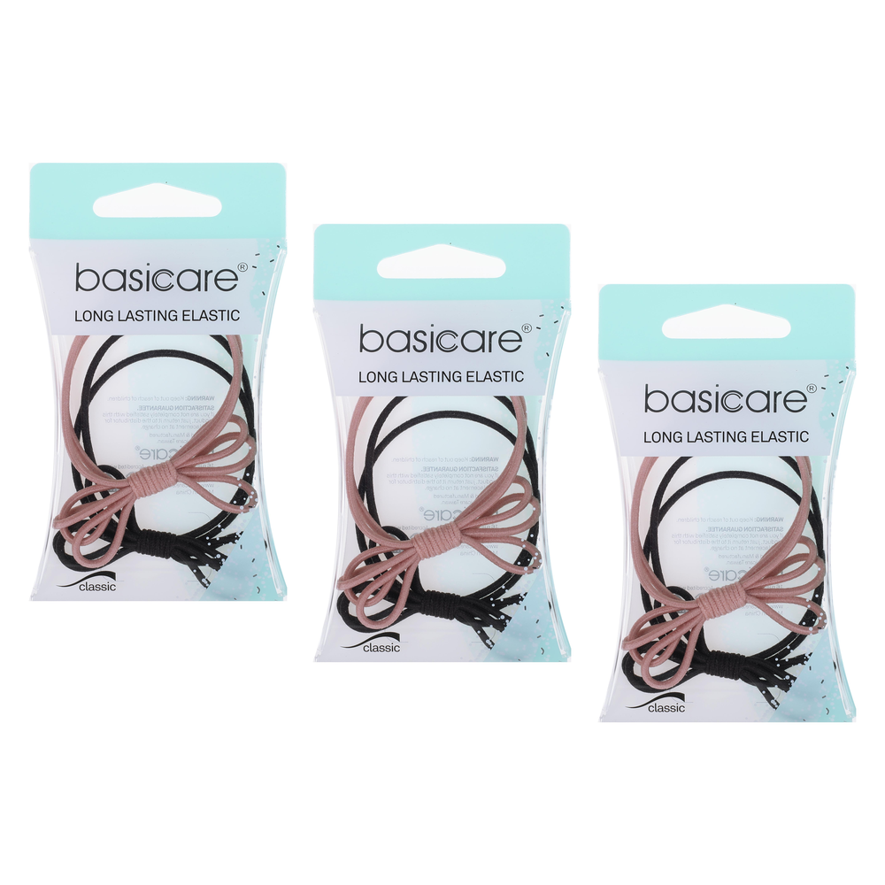 Basicare Long Elastic Hair Ties Pack of 2 Bundle of 3 Strong Durable