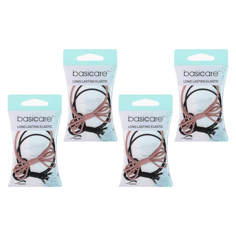 Basicare Long Elastic Hair Ties Bundle of 4 Durable Strong Hair Bands