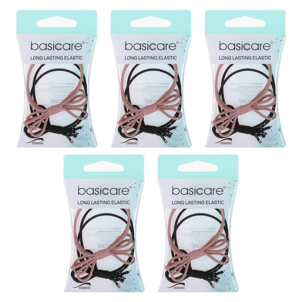 Basicare Long Elastic Hair Ties Durable Strong Pack of 2 Bundle of 5