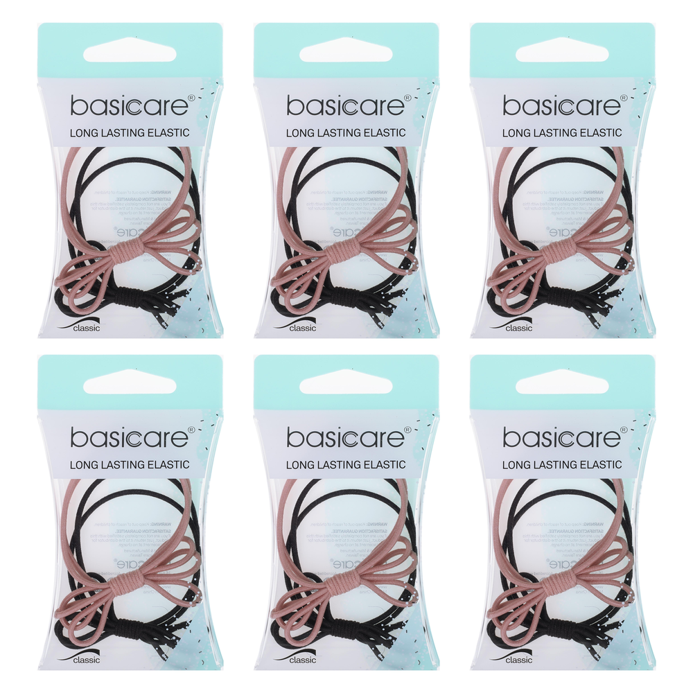 Basicare Long Elastic Hair Ties Pack of 6 Durable Strong Hair Bands