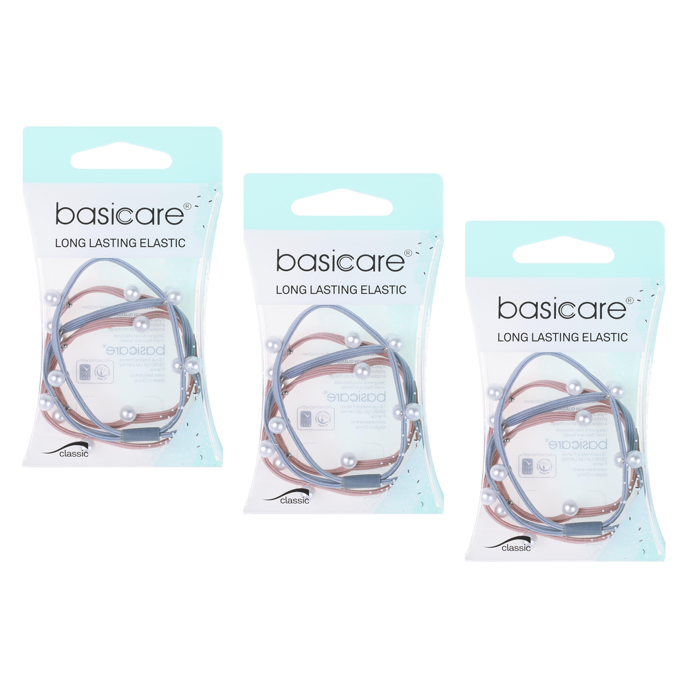Basicare Long Lasting Elastic Hair Bands With Beads Bundle of 3