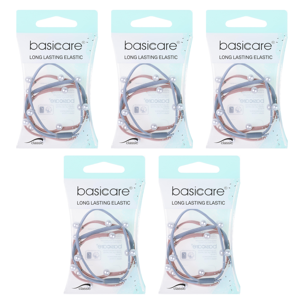 Basicare Elastic Hair Bands With Beads Bundle of 5 Long Lasting Durable