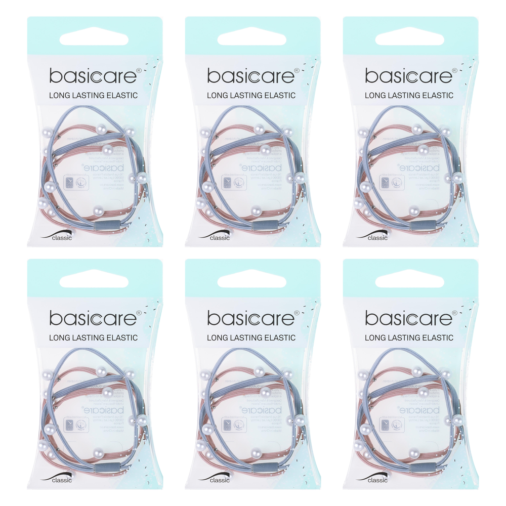 Basicare Long Lasting Elastic Hair Bands With Beads Bundle of 6