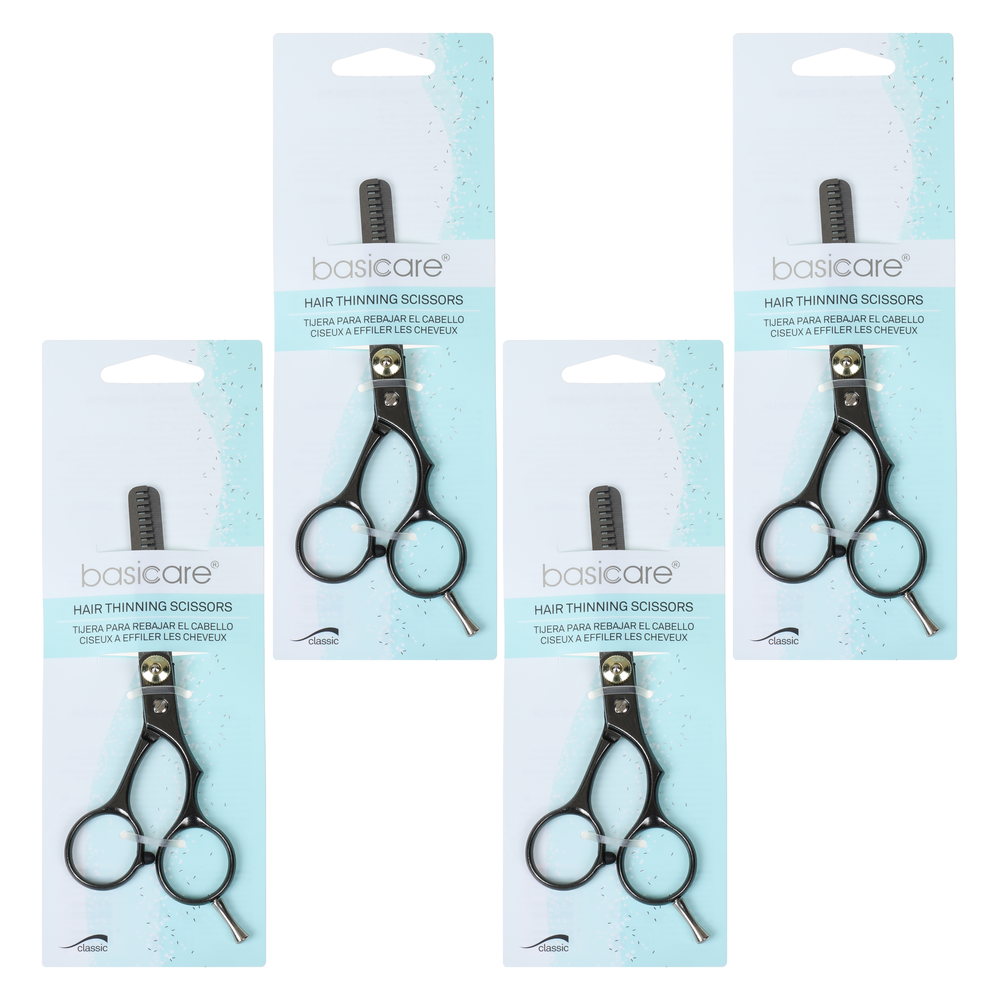 Basicare Hair Thinning Scissors 5.5 Inch Bundle of 4 Stainless Steel