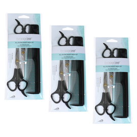 Basicare Bundle of 3 Haircutting Kit Scissors Thinning Shears Comb Set