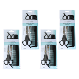 Basicare 3 Piece Haircutting Kit Bundle of 4 Scissors Thinning Shears Comb