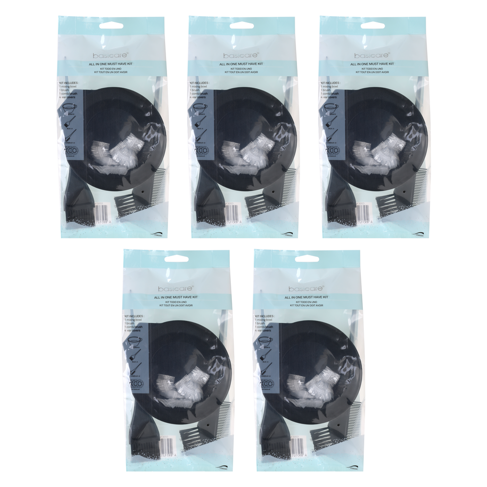 Basicare Hair Dye Kit 5 Pack Mixing Bowl Brush Comb for Home or Salon