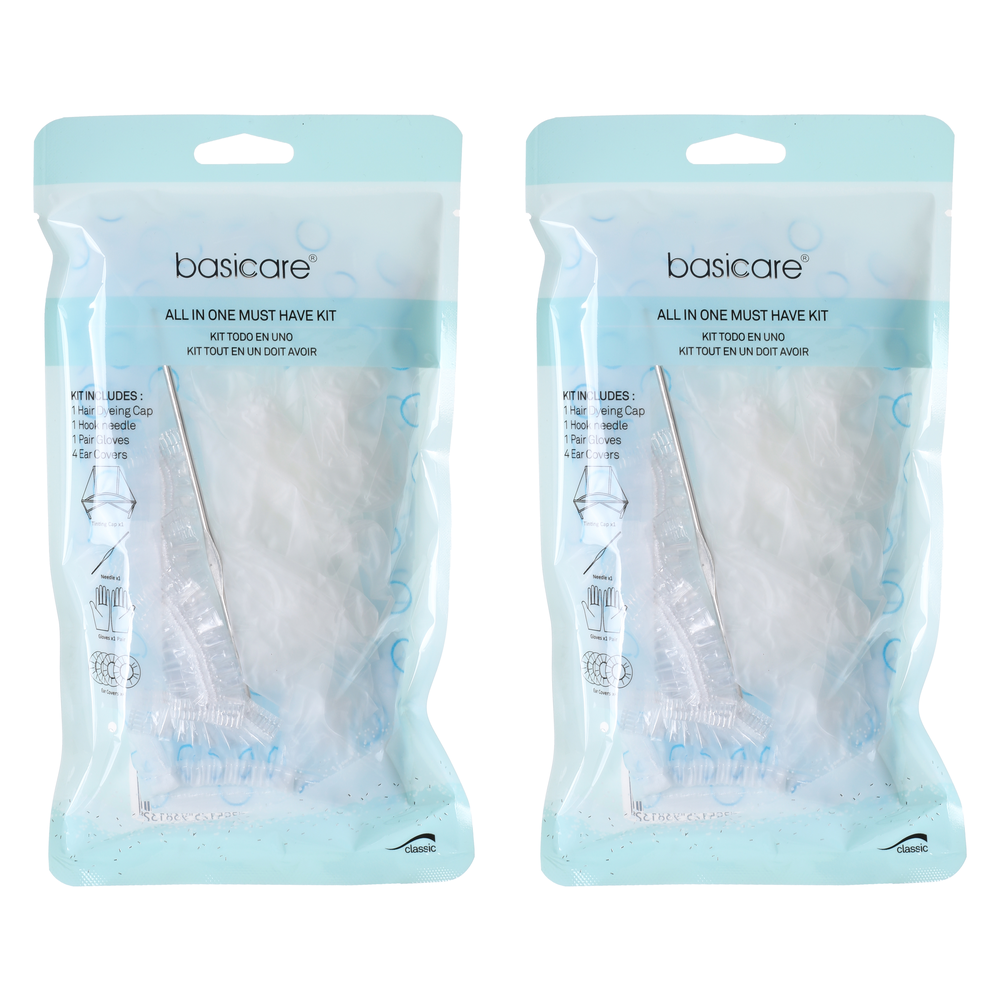 Basicare Hair Dyeing Kit Bundle 2 Pack Cap Hook Needle Gloves