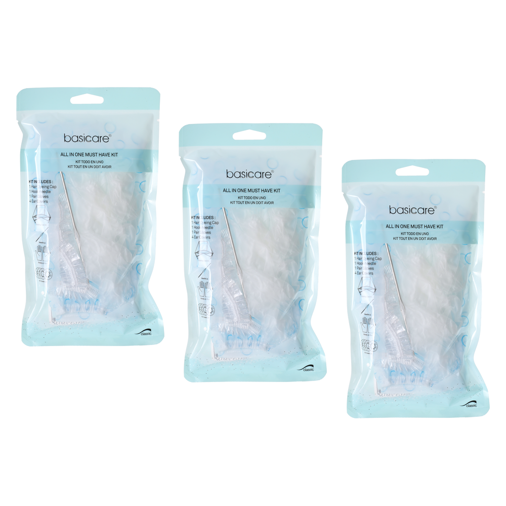 Basicare Hair Dyeing Kit Bundle of 3 Cap Hook Needle Gloves For Salon Home