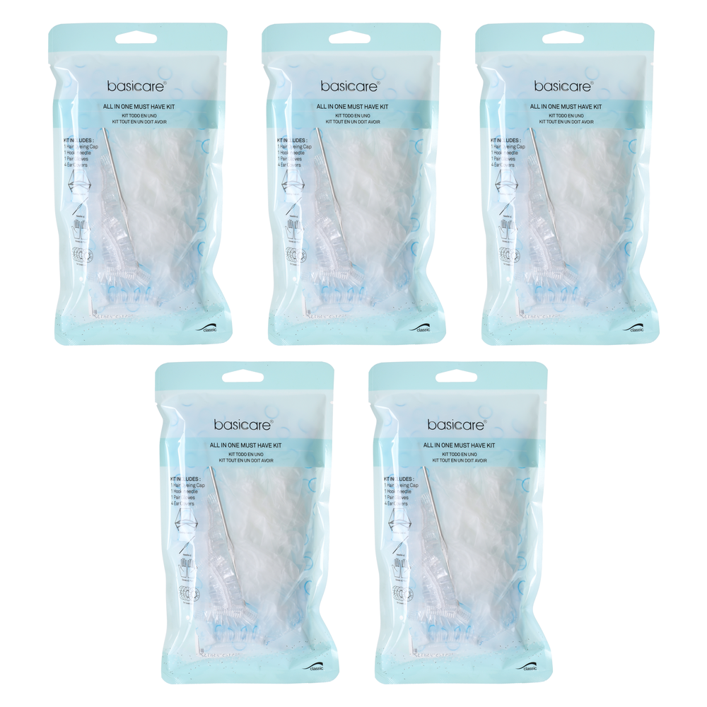 Basicare Hair Dyeing Kit Pack of 5 Cap Hook Needle Gloves for Salon Home