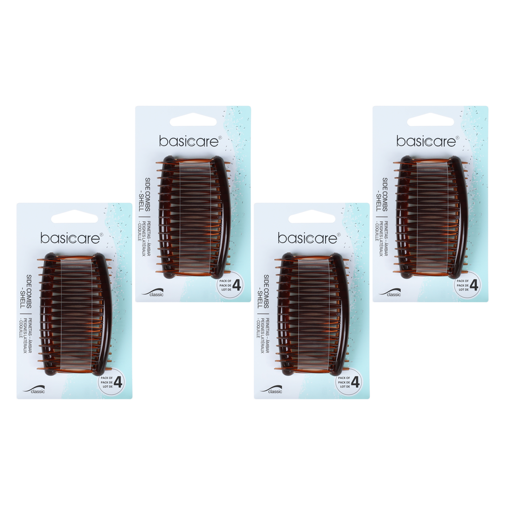 Basicare Side Comb 4 Pack Brown Strong Hold Hair Clips Bundle of 4