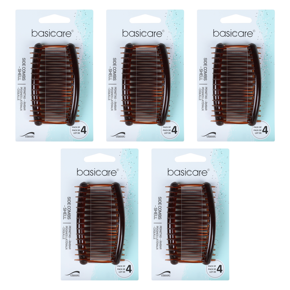 Basicare Side Comb Bundle of 5 Brown Strong Hold Hair Styling Clips