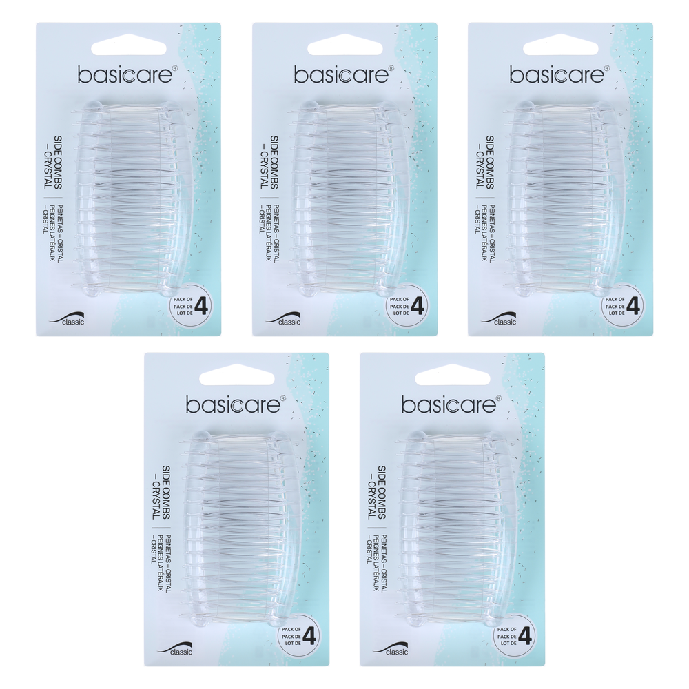 Basicare Side Comb Bundle 5 Pack Clear Hair Styling Clips Secure Hold