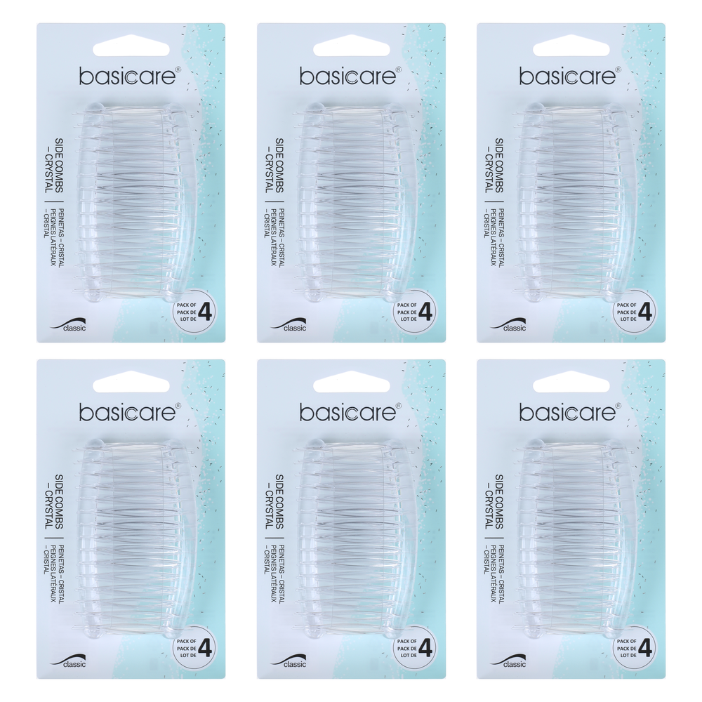 Basicare Side Comb Four Pack Clear Hair Clips Secure Hold Bundle of 6