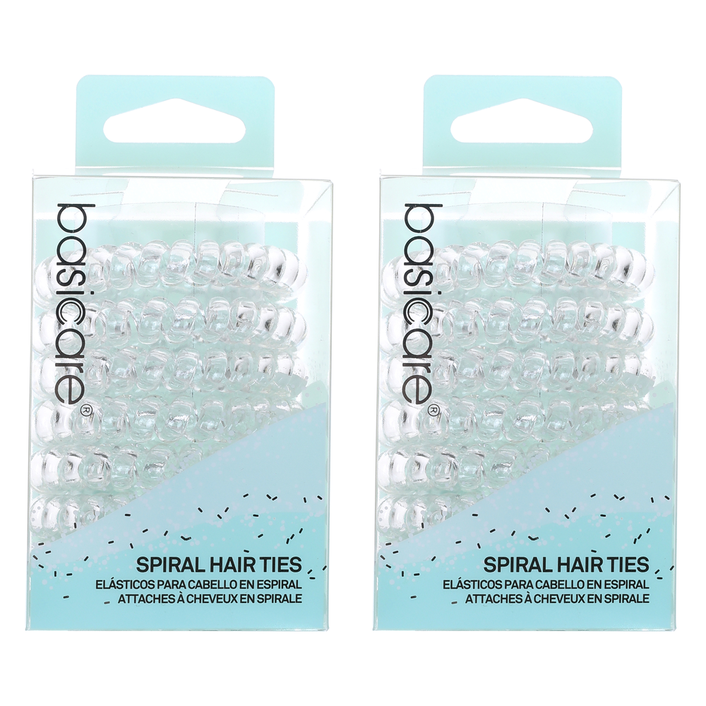 Basicare Clear Spiral Hair Elastic 8 Pack No Damage Strong Hold Bands x 2