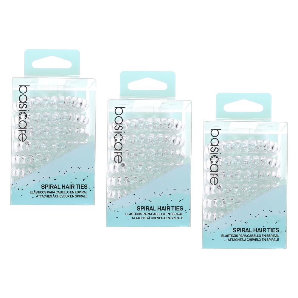 Basicare Clear Spiral Hair Elastics 8 Pack Bundle of 3 No Damage Strong Hold