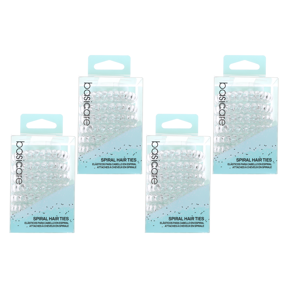 Basicare Clear Spiral Hair Elastics 8 Pack Bundle of 4 Packs