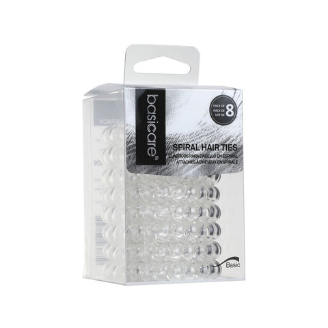 Basicare Clear Spiral Hair Elastic 8 Pack No Damage Strong Hold Bands