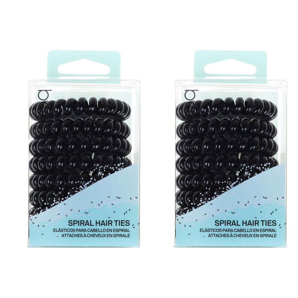 Basicare Black Spiral Hair Elastic 8 Pack No Damage Durable Hair Bands x 2