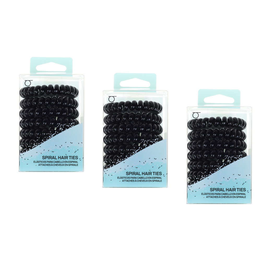 Basicare Black Spiral Hair Elastics 8 Pack Bundle of 3 No Damage